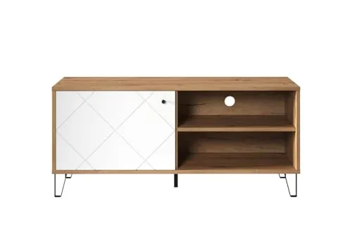trendteam smart living - Touch - TV-Schrank - Artisan Eiche/Weiß - TV-Halterungen: Modernes Lowboard mit 1 Tür und 2 offenen Fächern, ideal für stilvolle Wohnzimmergestaltung. FSC-zertifiziert für verantwortungsvolle Waldwirtschaft.