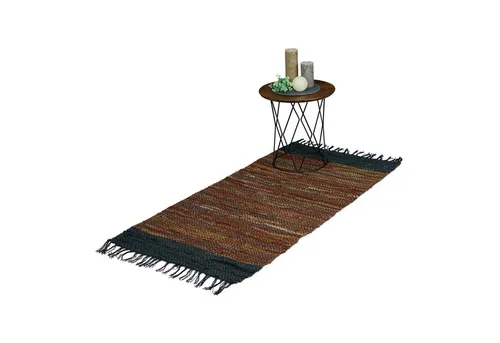 relaxdays Läufer Flickenteppich aus Leder & Baumwolle, Höhe: 5 mm, braun