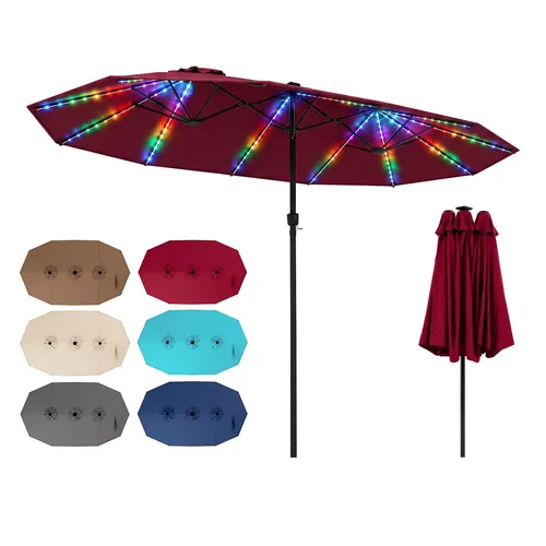 COSTWAY Doppel Sonnenschirm 440x260cm mit LED-Solarbeleuchtung