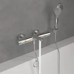 Villeroy & Boch Universal Taps & Fittings Wannenthermostat - Armaturen mit konstantem Temperaturkomfort, Wandmontage, glänzendes Chrom-Finish und einstellbare Temperaturbegrenzung für sicheres Baden.