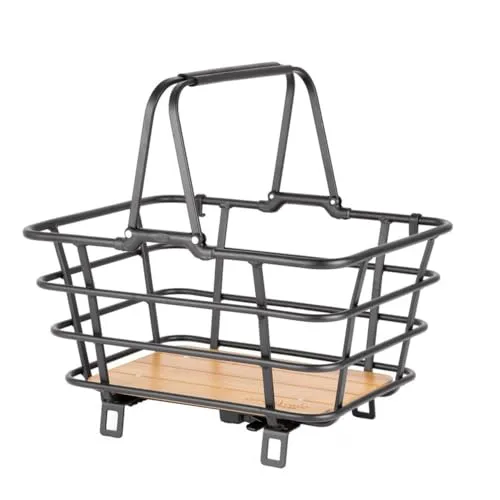 AtranVelo Epic Shopper Fahrradkorb – Unisex, Schwarz/Braun - Fahrradtaschen mit abnehmbarem AVS Systemadapter, Aluminium-Rohr und moosgummibesetztem Tragegriff für sicheren Transport bis 10 kg.