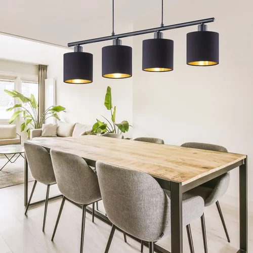 Moderne Hänge Lampe schwarz-gold mit LED Leuchtmitteln - Elegante Deckenleuchte für Esszimmer und Küche, mit 4 energieeffizienten LED-Lampen für warmes Licht, ideal zur Kombination mit anderen Modellen.