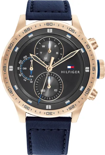 Tommy Hilfiger MWM1791808 Herren-Armbanduhr, Gold-Gehäuse, Leder-Armband