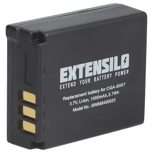 EXTENSILO Akku Ersatz für Panasonic DMW-BCD10, CGA-S007E, CGA-S007A/B, CGA-S007, CGA-S007A/1B für Kamera (1000 mAh, 3,7 V, Li-Ion)