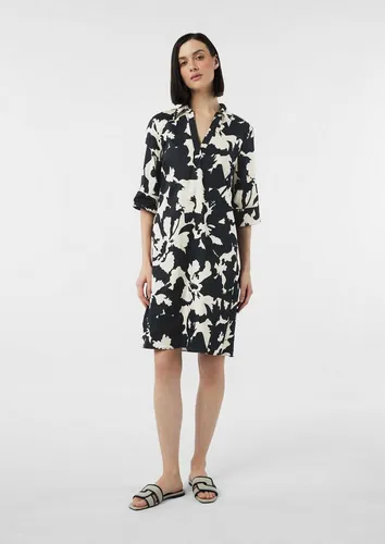 comma Minikleid Kleid Kurzes Popeline-Kleid mit Hemdkragen und All-over-Print