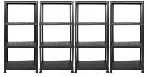ONDIS24 Steckregal 4er Pack - Schwerlastregal mit 4 Böden - Steckregal aus witterungsbeständigem Kunststoff, ideal für Innen- und Außenbereiche. Tragkraft bis zu 80 kg, einfache Montage in 10 Minuten ohne Werkzeug.