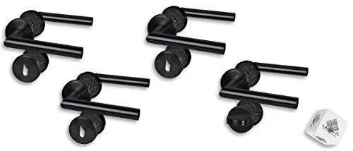 Lager 17 Türbeschlag 4er Set, Rosettengarnitur 3 x für Zimmertüren 1 x für Bad/WC Türe schwarz, Türklinke Türgriff