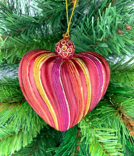 Deko Herz breit rot-pink-gold gestreift 9cm  Muttertag Valentinstag Weihnachten