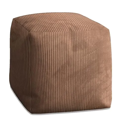 DreamRoots Pouf Hocker 60x60x60cm - Couch Hocker mit Pouf Cord - Wohnzimmer Fußhocker für Sessel und Sofa - Sitz Poof und Fußablage