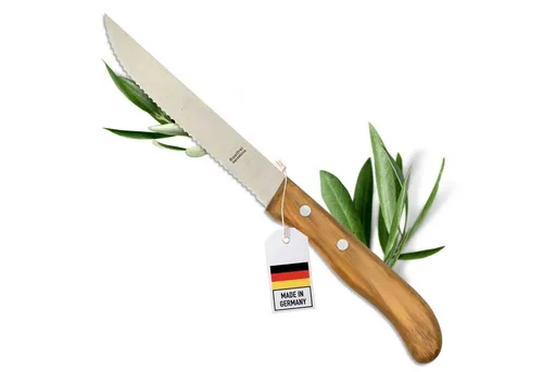 Personalisierbares Steakmesser aus Olivenholz in braun von OLIQUE