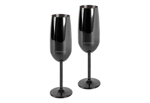 ECHTWERK Glas Sekt- und Champagnerkelch Set - 2-tlg. unzerbrechliche Edelstahl-Gläser in elegantem Schwarz, perfekt für Hochzeiten, Outdoor-Events und Picknicks. Handwäsche empfohlen.