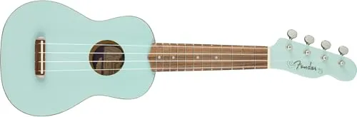 Fender Venice Soprano Ukulele Daphne Blue - Ukulele für Anfänger und Musiker mit kleinen Händen, helles Klangbild und schneller Saitenwechsel dank cleverem Stegdesign. Perfekt für kreative Musikmomente!