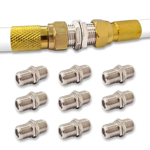 Premium X 10x F-Verbinder - Zinklegierung Sat Kupplung, F-Stecker Kupplung, vielseitiger Adapter für Koaxialkabel, SAT Antennenkabel, BK-Anlagen, ideal für Signalübertragung mit Mutter und Scheibe