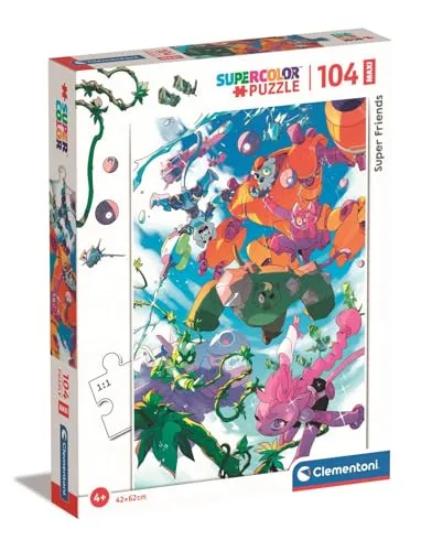 Clementoni 23754 Maxi Superfriends – Puzzle 104 Teile ab 4 Jahren, farbenfrohes Kinderpuzzle mit extra großen Puzzleteilen, Geschicklichkeitsspiel für Kinder