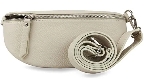 Frentree® Damen Echtleder Bauchtasche, Made in Italy, Umhängetasche Crossbody Tasche Schultertasche mit silbernem Reißverschluss, Größe MINI