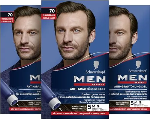 Schwarzkopf Men Perfect Anti-Grau Tönungs-Gel 70 Dunkelbraun - Färbemittel für Männer, kaschiert graue Haare in nur 5 Minuten und sorgt für ein natürliches Ergebnis, hält bis zu 28 Haarwäschen.