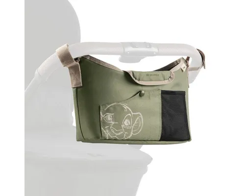 hauck Pushchair Bag, Disney Simba Olive - Großer Kinderwagen Organizer mit Getränkehalter - Praktische Kinderwagentasche mit 2 Becherhaltern und zusätzlichem Stauraum, ideal für unterwegs. Einfach mit Klettverschluss zu befestigen und pflegeleicht.