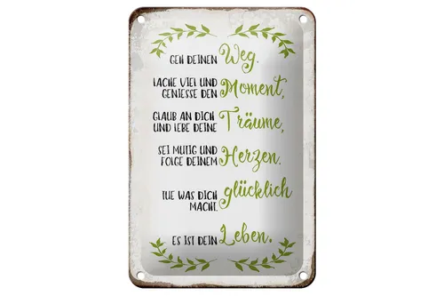 Blechschild Spruch 12x18 cm geh deinen Weg lache viel Metall Deko Schild