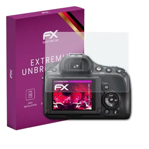 atFoliX Glasfolie kompatibel mit Sony Alpha a58 SLT-A58 Panzerfolie, 9H Hybrid-Glass FX Schutzpanzer Folie