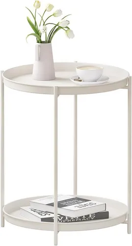 Woltu Couchtisch Creme mit Metall-Säule