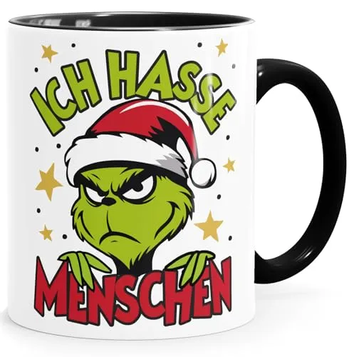 MoonWorks Tasse Weihnachten Weihnachtsnörgler Spruch Lustig keine Menschen Wichtel Geschenkidee Weihnachtsmuffel Weiss-innen-schwarz standard