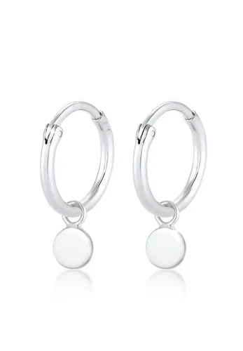 Elli Paar Ohrhänger Creolen Hänger Plättchen Coin 925 Silber - Ohrhänger aus 925 Silber, minimalistische Creolen mit angesagtem Plättchen-Design – das perfekte Alltagsaccessoire für einen stilvollen Look.