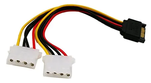 Produktbild zdyCGTime 15,2 cm SATA 15-Pin Stecker auf Dual 4-Pin Molex LP4 weiblich IDE Festplatte Power Y-Adapter Konverter Kabel, Male zu Female für 12 V/IDE HDD DVD