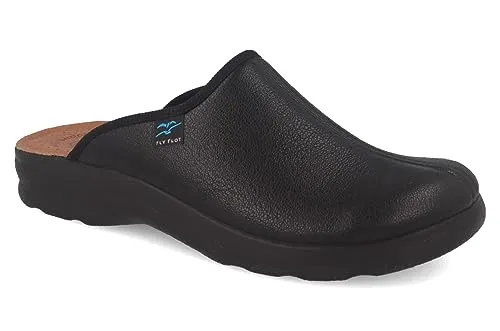 Fly Flot Herren Clog Schlupfschuh mit Stretchmaterial und Lederdecksohle 220080, Größe:47 EU, Farbe:Schwarz