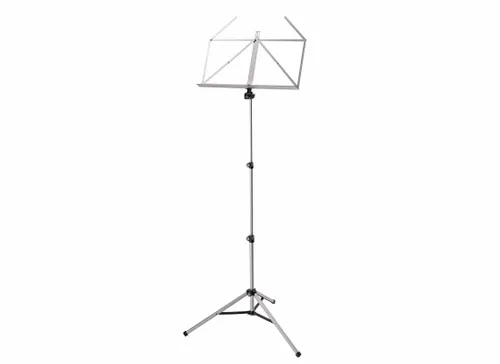 K&M 10065 Music Stand Nickel - Instrumentenzubehör: Faltbarer Notenständer aus stabilem Stahl, höhenverstellbar von 56 bis 120 cm, ideal für Musiker unterwegs.