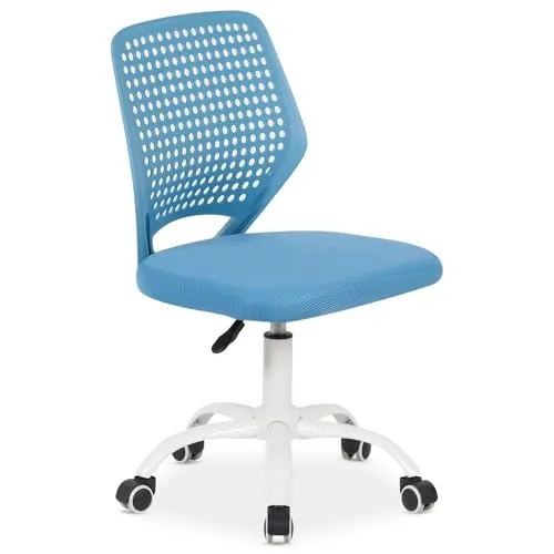 IDIMEX Kinderdrehstuhl Jade höhenverstellbar, Blau – ergonomischer Schreibtischstuhl für Kinder, gepolsterter Sitz mit atmungsaktivem Mesh, Rückenlehne aus Kunststoff, 5-Stern-Fußkreuz Metall