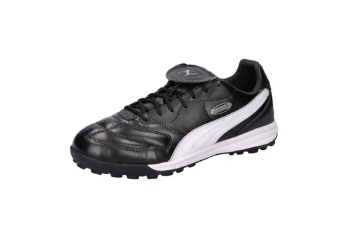 Puma Unisex King Liga TT Fußballschuh – Schwarz Silber Weiß, Größe 45 EU - Hochwertiger Fußballschuh für optimalen Halt und Spielkomfort, ideal für Freizeit- und Vereinsspieler.