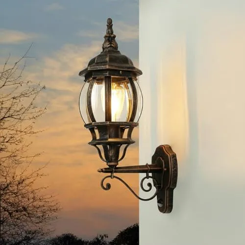 Licht-Erlebnisse Außenlaterne mit Bewegungsmelder - Kupfer Antik, H: 54 cm - Rustikale Wandleuchte aus Aluminium und Glas mit Bewegungsmelder, ideal für mehr Sicherheit im Außenbereich. IP23 schützt vor Regen, freie Wahl der E27 Leuchtmittel für individuelle Lichtgestaltung.