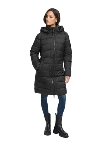 MARIKOO Damen Wintermantel N075 - Gesteppt, Abnehmbare Kapuze, Schwarz XXL - Robuster Damen Wintermantel aus 100% Polyester, ideal für kalte Tage. Mit abnehmbarer Kapuze und Rippbündchen für optimalen Tragekomfort. Praktische Eingrifftaschen und in vielen Größen erhältlich.