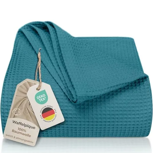 LAYNENBURG Premium Tagesdecke 240 x 260 cm XXL in petrol von LAYNENBURG