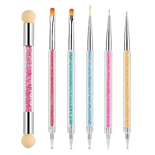 Stück Nagel Pinsel Set, Doppel-Ende Nageldesign Pinsel, Acryl Nail art Pinsel Set Nail Art Liner Pinsel Dotting Tool für DIY Nail Art Design (Mit 1 Schwammbürste) 6