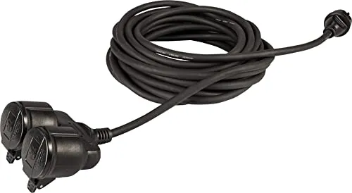 Meister Gummi-Verlängerungskabel mit Doppelkupplung 25 m – für außen (IP44) – Schuko-Kupplung – schwarz