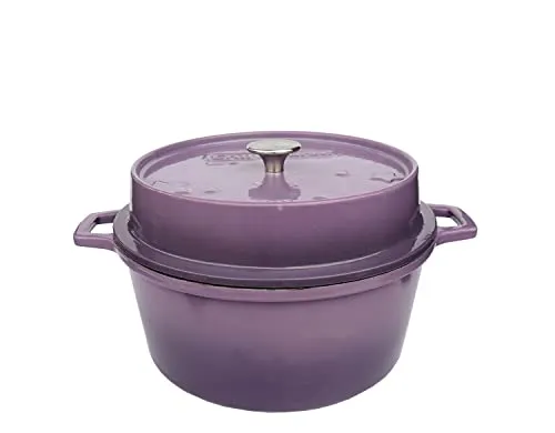 Grillfürst farbig emaillierter Dutch Oven ca. 6 Liter Fassungsvermögen - stabil stehender Gusseisentopf ohne Füße, lilafarbene kratzfeste Emaillierung, multifunktional, ca. 19,5 x 35,6 cm, DO6