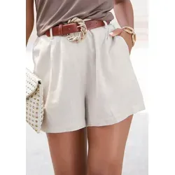 LASCANA Damen Webshorts Gr. 40 in Beige - Modische Shorts aus 85% Viskose und 15% Leinen, ideal für den Sommer. Mit praktischen Taschen und figurumspielendem Schnitt für optimalen Tragekomfort.