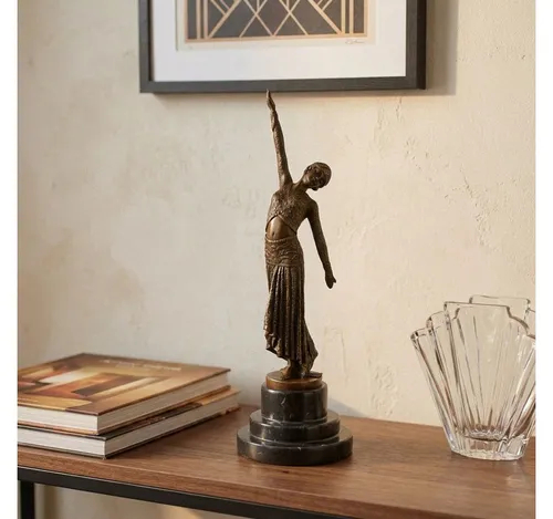 Antikas Wanddekoobjekt Hochwertige Bronzefigur Art-Déco Tänzerin auf Marmorsockel, H.38 cm
