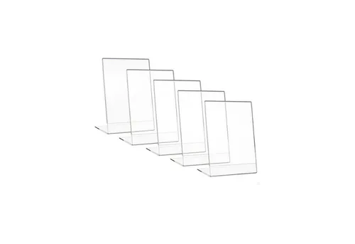 HMF Bilderrahmen 4693 Acryl Tischaufsteller schräg, für 1 Bilder (5 St), L-Ständer DIN A6 Hochformat, Glasklar