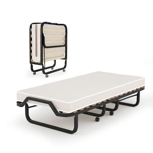 Klappbett Gästebett Einzelbett mit Memoryschaum-Matratze - Praktisches Klappbett für Erwachsene mit 80 x 200 cm Liegefläche, inklusive bequemer Memoryschaum-Matratze und mobil durch 4 Räder – ideal für Gästezimmer!