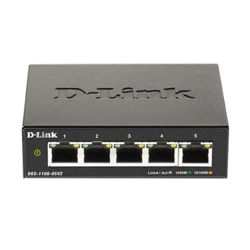 D-Link Ethernet Switch (DGS-1100-05V2) 5 Port Easy Smart Managed Gigabit Network Internet Desktop oder Wandhalterung