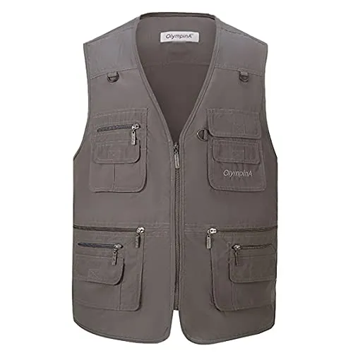 Hwalleum Herren Multifunktional Outdoor Freizeit Weste mit Vielen Taschen, Herren Klassisch Draussen Multi-Taschened Casual Anglerweste Leicht Atmungsaktiv Jagd Fotografie Wandern Gilets Camping Vest