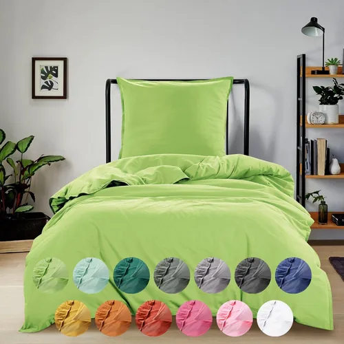 Bettwäsche Renforce Stone-Washed 155x220 cm - apfelgrün - Hochwertige Renforce-Bettwäsche im modernen Stone-Washed-Stil, aus 100% Baumwolle, weich und hautfreundlich. Zertifiziert nach OEKO-TEX, mit praktischem Reißverschluss und einzigartigem Knitter-Look.