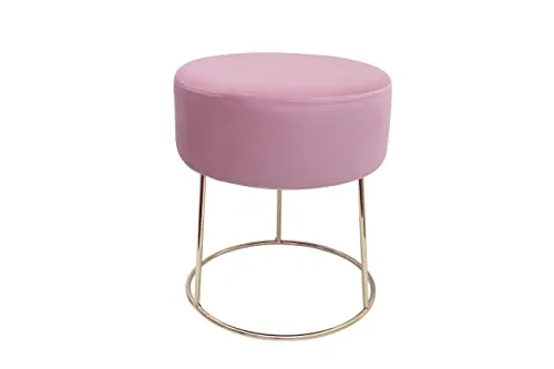 ECHTWERK runder Sitzhocker Marilyn, rosa Samtstoff mit goldenen Metallbeinen - Schminktischhocker aus hochwertigem Samtstoff, belastbar bis 150 kg. Ideal für Schlafzimmer und Wohnzimmer, bietet hohen Sitzkomfort und elegantes Design.
