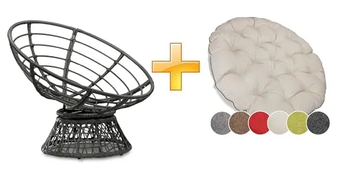 Sunnypillow Papasansessel | Gemütlicher Rattansessel mit Kissen und drehbarer Funktion - Lounge- & Cocktailsessel, ideal für Innen- und Außenbereich mit robustem Rattangeflecht und komfortablem, dickem Kissen für höchsten Sitzkomfort.
