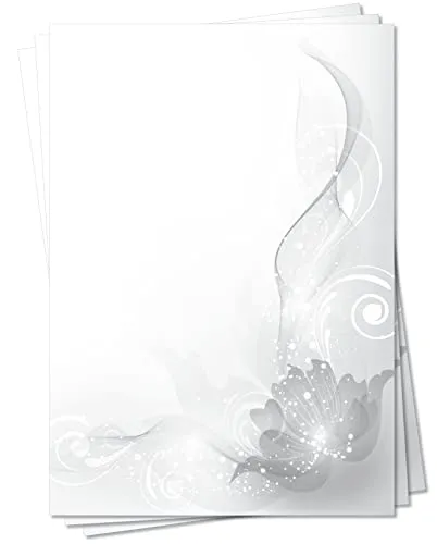Motiv Briefpapier (MPA-5141, DIN A4, 25 Blatt) graue Blumen Ornamente Muster farbiges Motivpapier