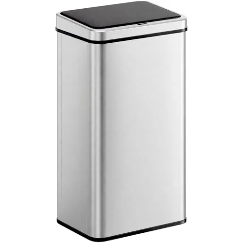 HOMCOM Automatischer Mülleimer 50L Edelstahl mit Bewegungssensor - Der 50L Edelstahl-Mülleimer mit reaktionsschnellem Bewegungssensor öffnet sich in 0,5 Sekunden. Ideal für vielbeschäftigte Haushalte, bietet er viel Platz und einfache Reinigung dank fingerabdruckfreier Oberfläche.