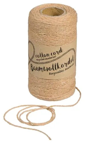 Halbach Seidenbänder recycelte Baumwollgarn | Breite 1 mm Länge 220 Meter | Nachhaltiges Baumwollgarn für Makramee oder DIY Handwerk | Farbe: graubeige