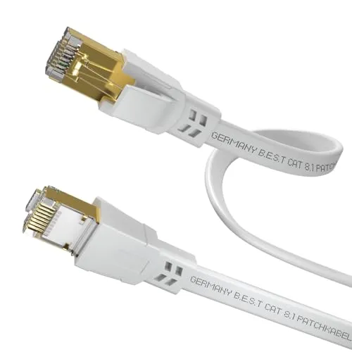 Cat 8.1 LAN Kabel Flach 7,5m – High Speed Ethernet Netzwerkkabel 40 Gbit/s 2000 MHz Patchkabel RJ45 S/FTP PiMF Kupfer – Internetkabel für PC, Router, Modem, Switch, Smart TV, PS5, Xbox – Weiß